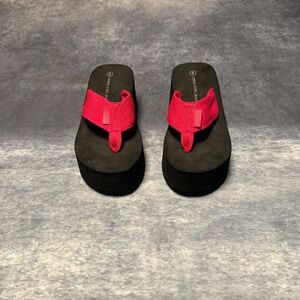 Y2K Lower East Side Womens Platform Flip Flops Pink Black Chunky Sandals Size 5